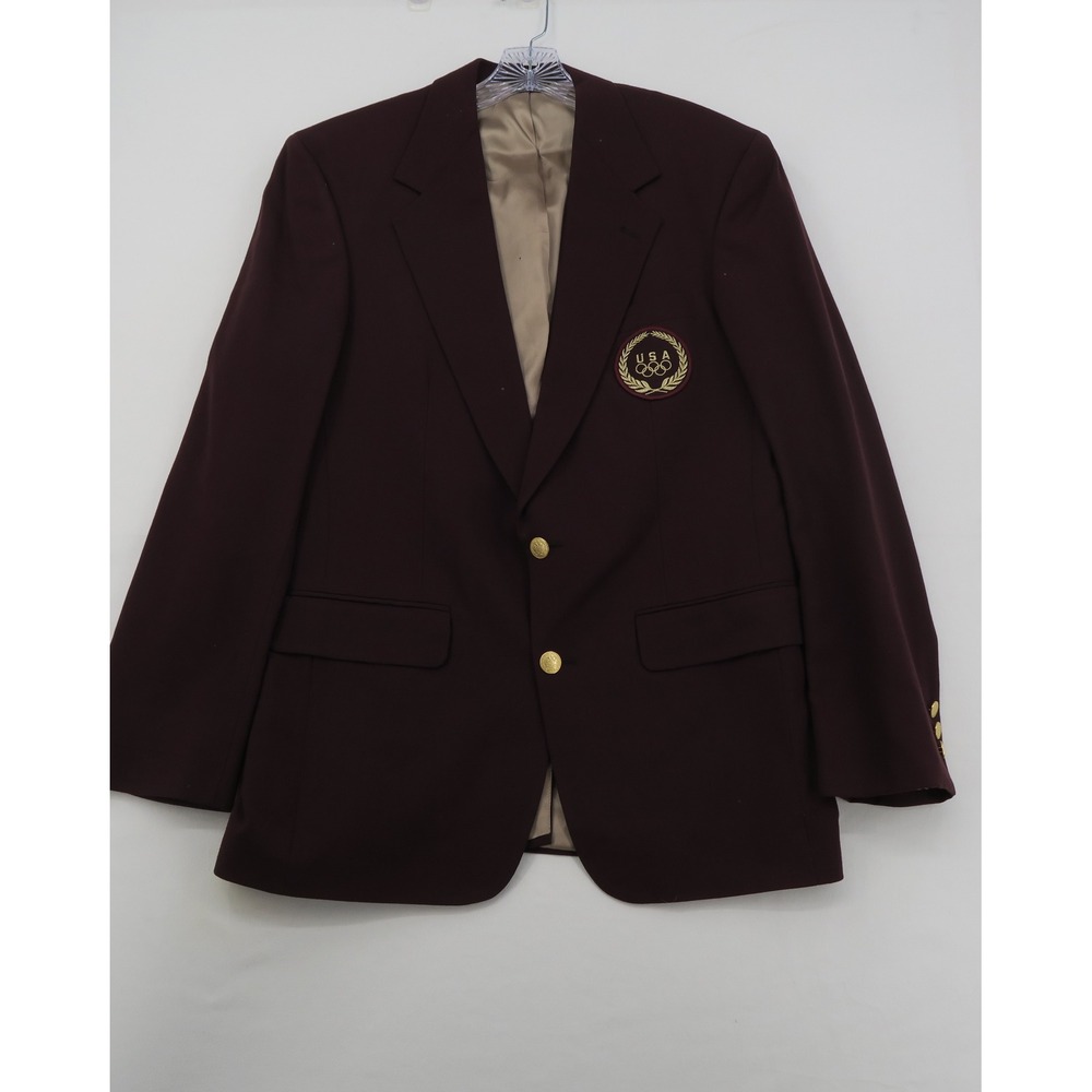 Vintage Bill Blass Menswear Wool Blazer USA Olympic Team Patch Gold Buttons